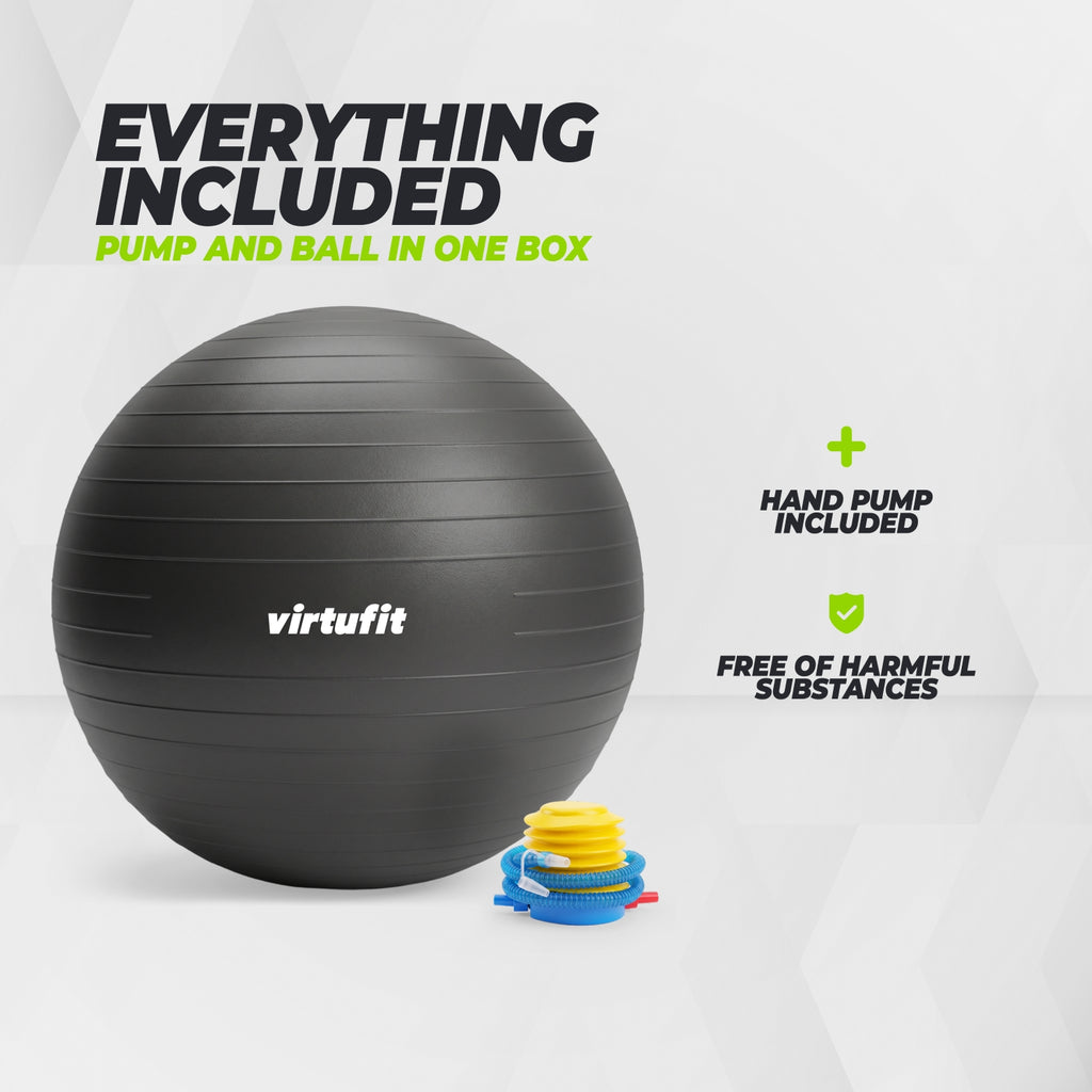 VirtuFit Anti-Burst Fitnessball Pro - Gymball - Swiss Ball - mit Pumpe - Schwarz - 75 cm