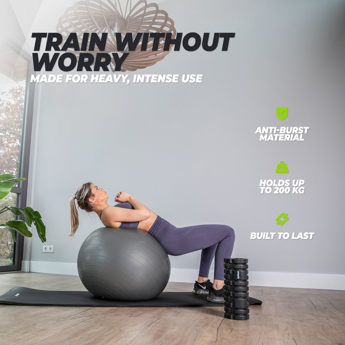 VirtuFit Anti-Burst Fitnessball Pro - Gymball - Swiss Ball - mit Pumpe - Schwarz - 75 cm