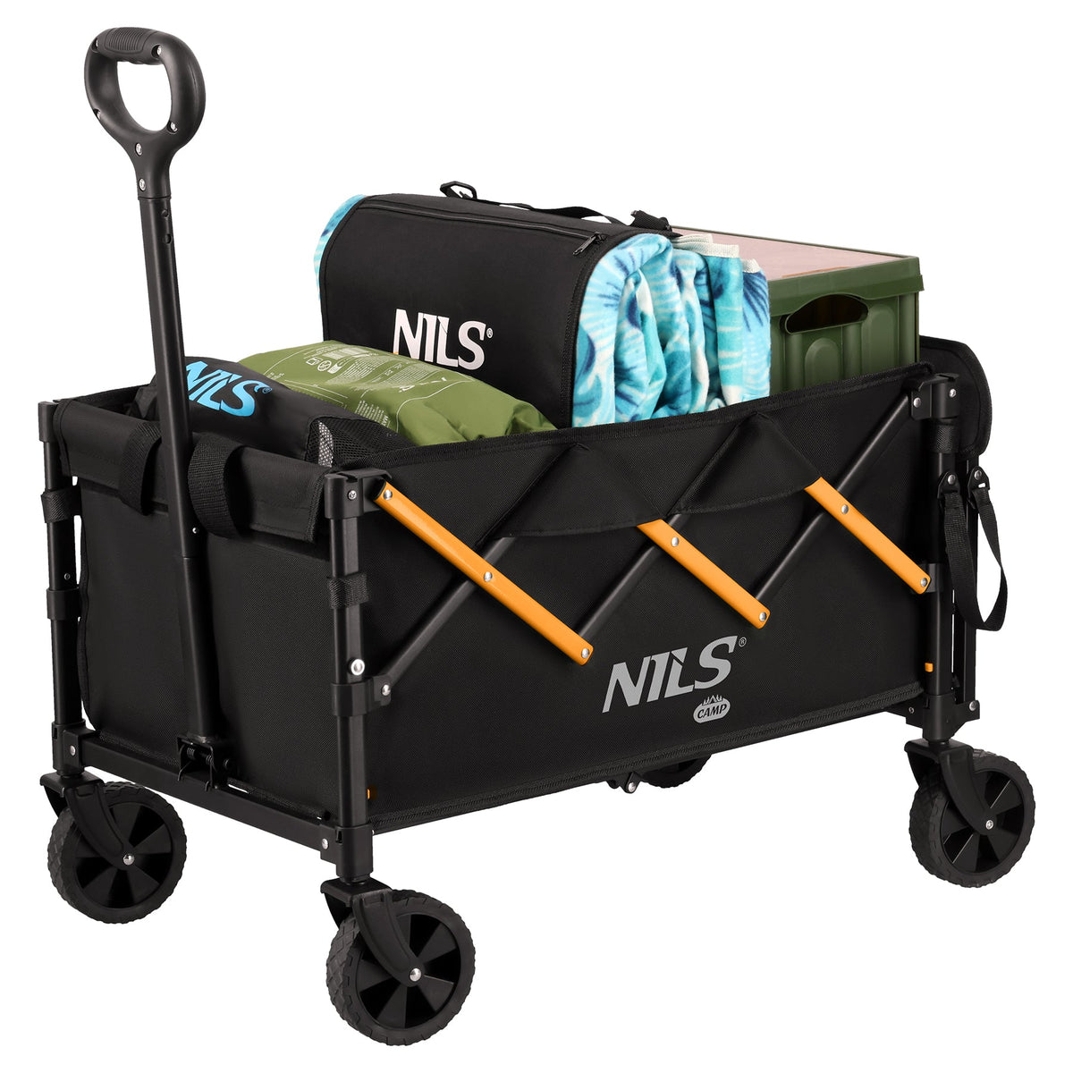 NILS Camp Opvouwbare Bolderkar - Zwart/Oranje - 100L - Hoofdafbeelding