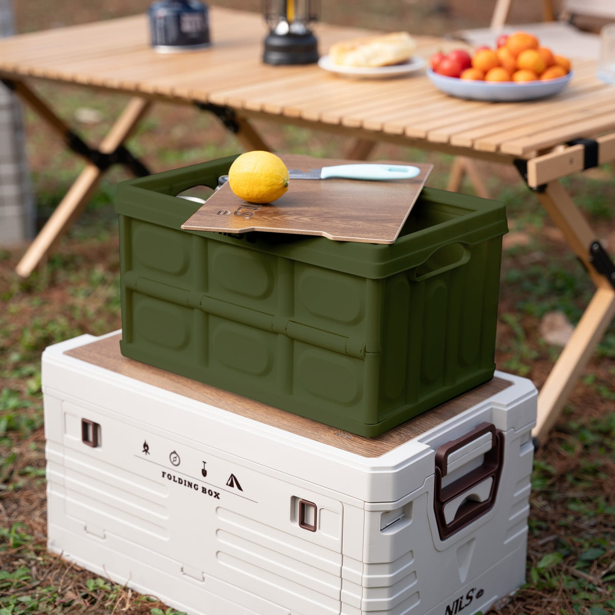 NILS Camp Opvouwbare Campingbox - 2-in-1 Tafelfunctie - Groen - Aanzicht