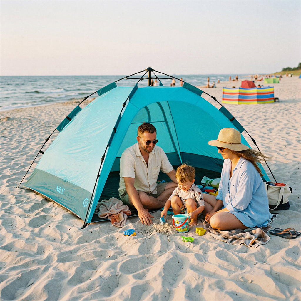 NILS Pop-up Strandtent - Blauw - Aanzicht