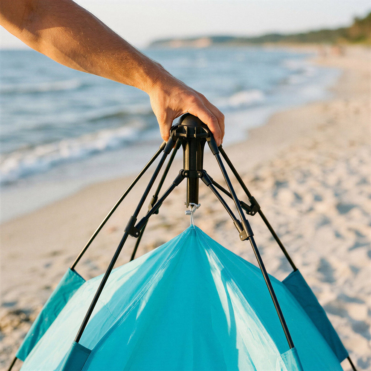 NILS Pop-up Strandtent - Blauw - In gebruik