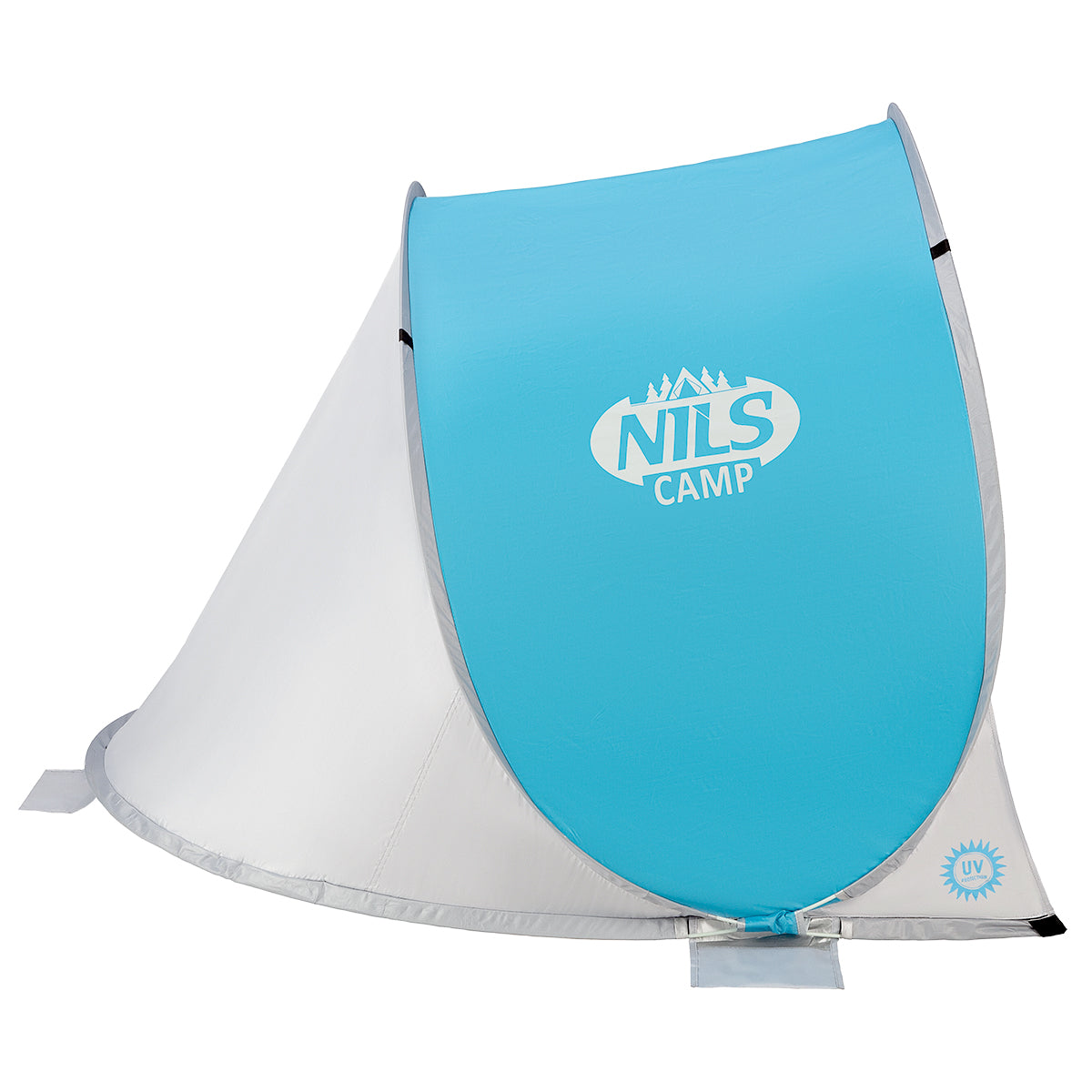 NILS Camp Pop-up Strandtent - Blauw/Grijs - In gebruik