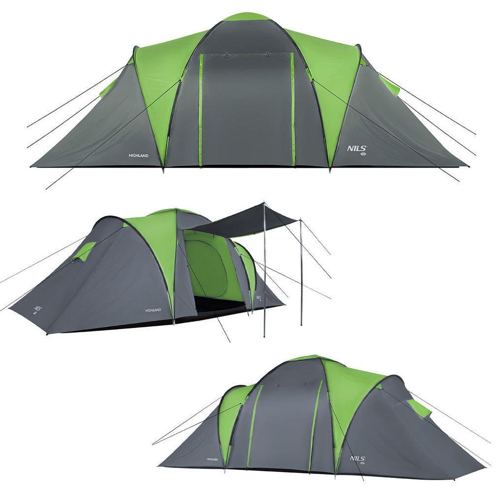 NILS Camp Highland Campingtent - Grijs/Groen - Aanzicht
