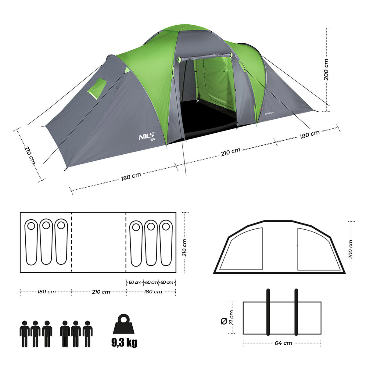 NILS Camp Highland Campingtent - Grijs/Groen - Detail