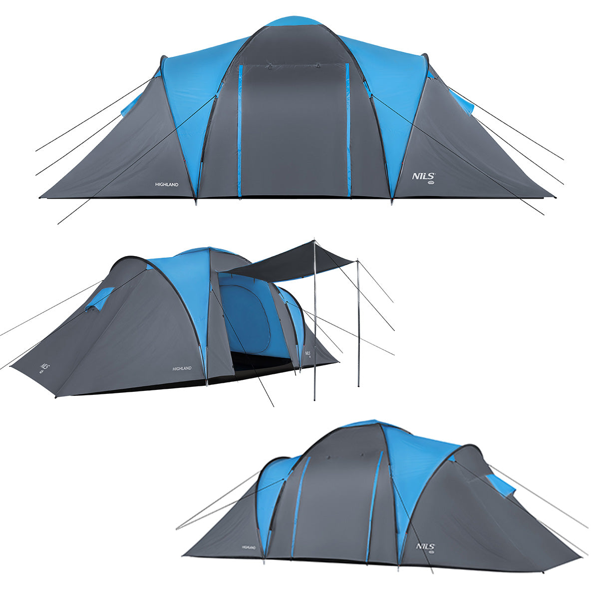 NILS Camp Highland Campingtent - Grijs/Blauw - Aanzicht