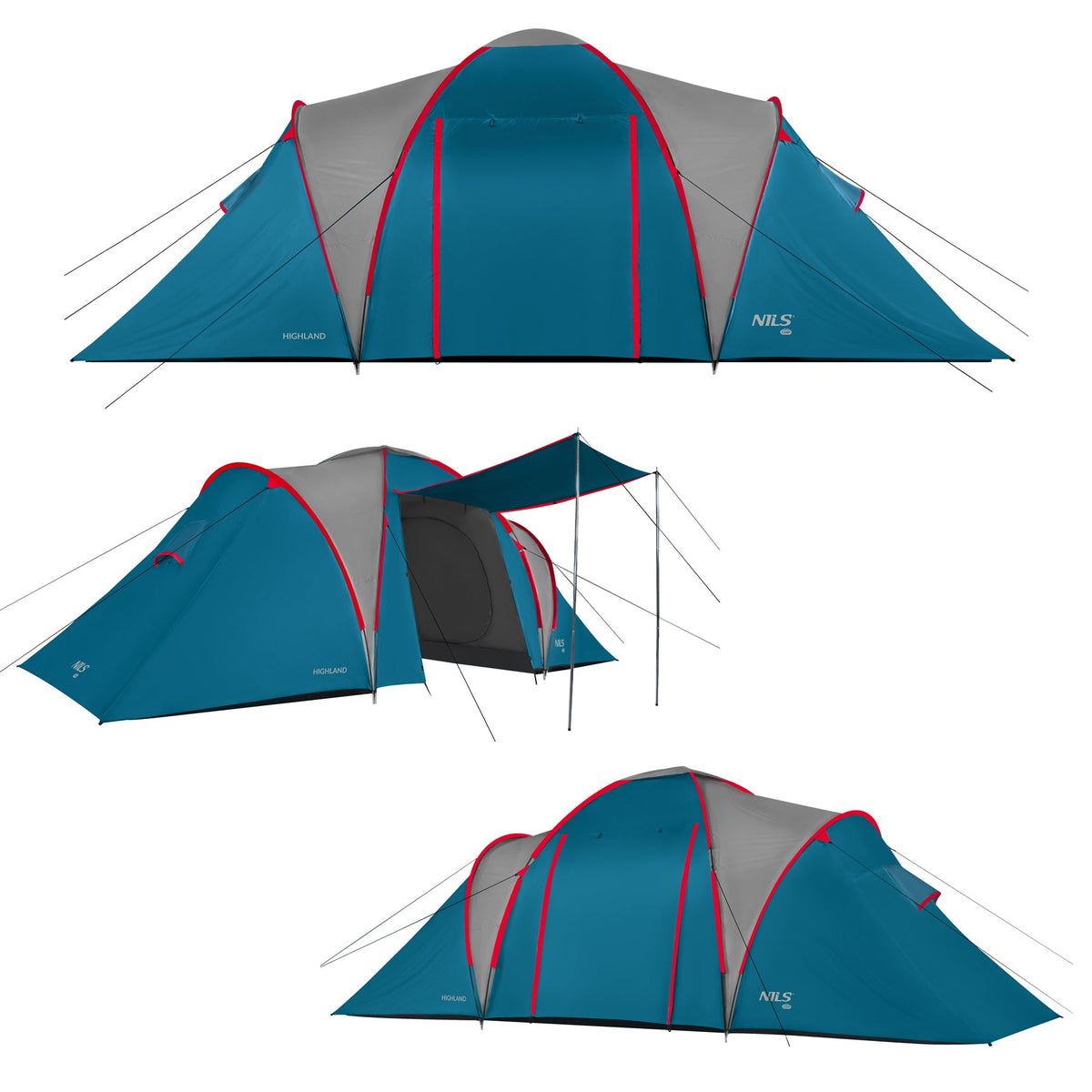 NILS Camp Highland Campingtent - Blauw/Grijs - Aanzicht