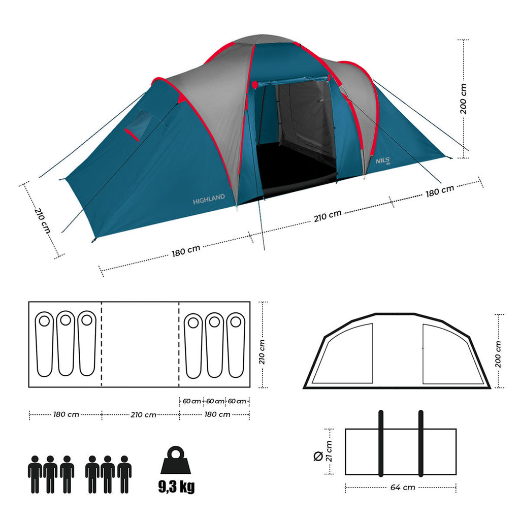 NILS Camp Highland Campingtent - Blauw/Grijs - Detail