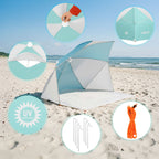 NILS Pop-up 2-in-1 Strandparasol en Windscherm - Mintblauw/Grijs - Detail