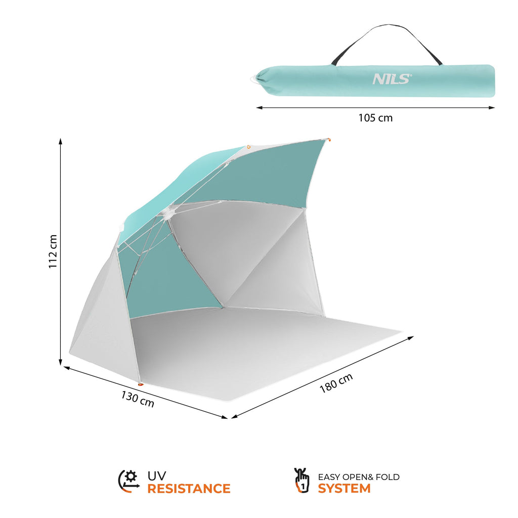 NILS Pop-up 2-in-1 Strandparasol en Windscherm - Mintblauw/Grijs - Afbeelding 6