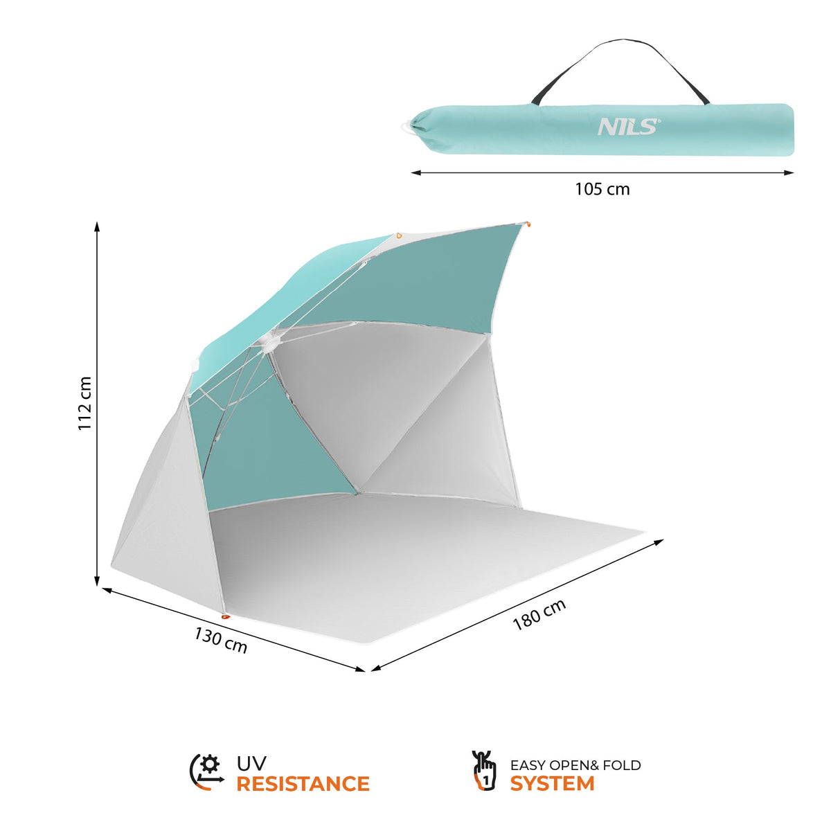 NILS Pop-up 2-in-1 Strandparasol en Windscherm - Mintblauw/Grijs - Afbeelding 6