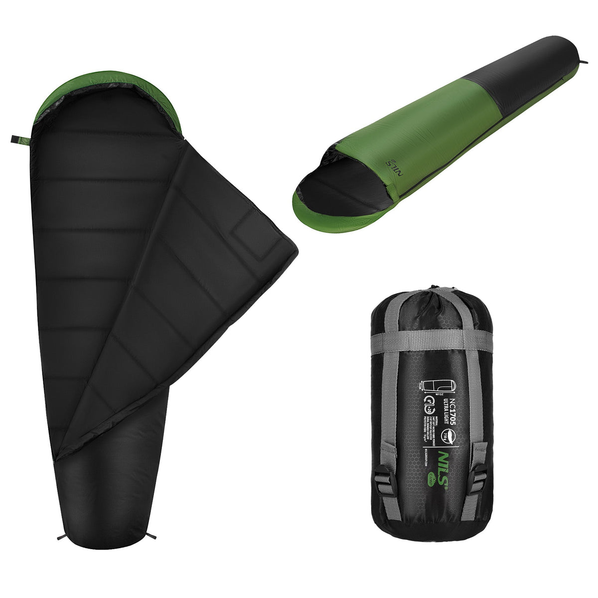 NILS Camp Ultra Light Slaapzak - 710 gr - Zwart/Groen - Afbeelding 5