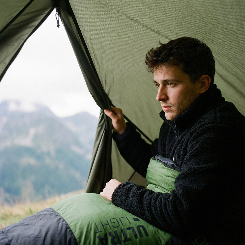 NILS Camp Ultra Light Slaapzak - 710 gr - Zwart/Groen - Detail