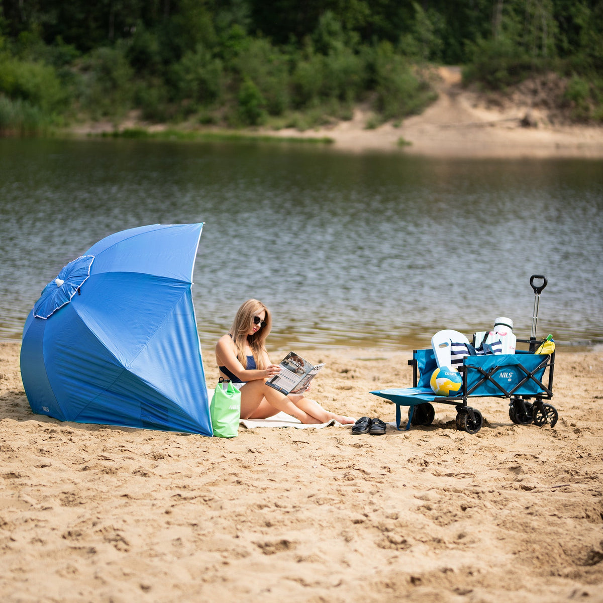NILS Camp Strandparasol - 220 cm - Blauw - Aanzicht