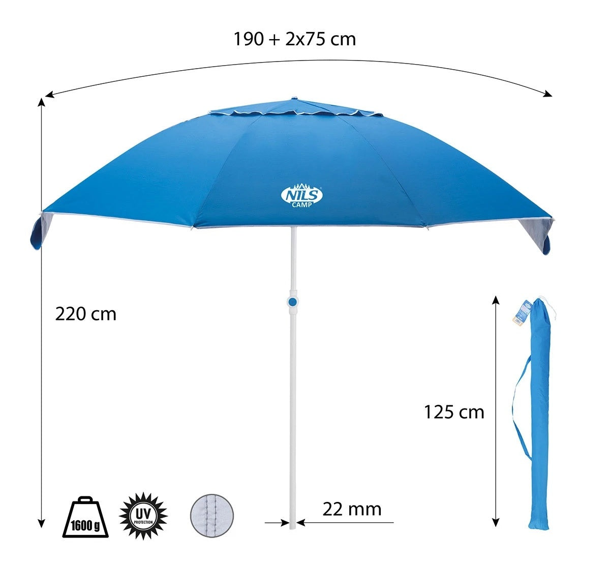NILS Camp Strandparasol - 220 cm - Blauw - Afbeelding 6