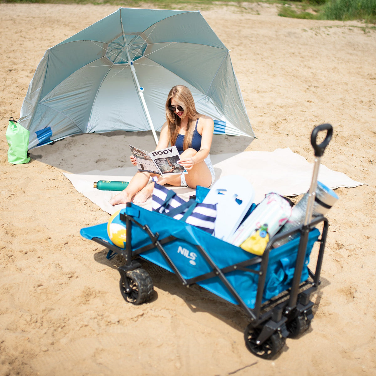 NILS Camp Strandparasol - 220 cm - Blauw - Detail