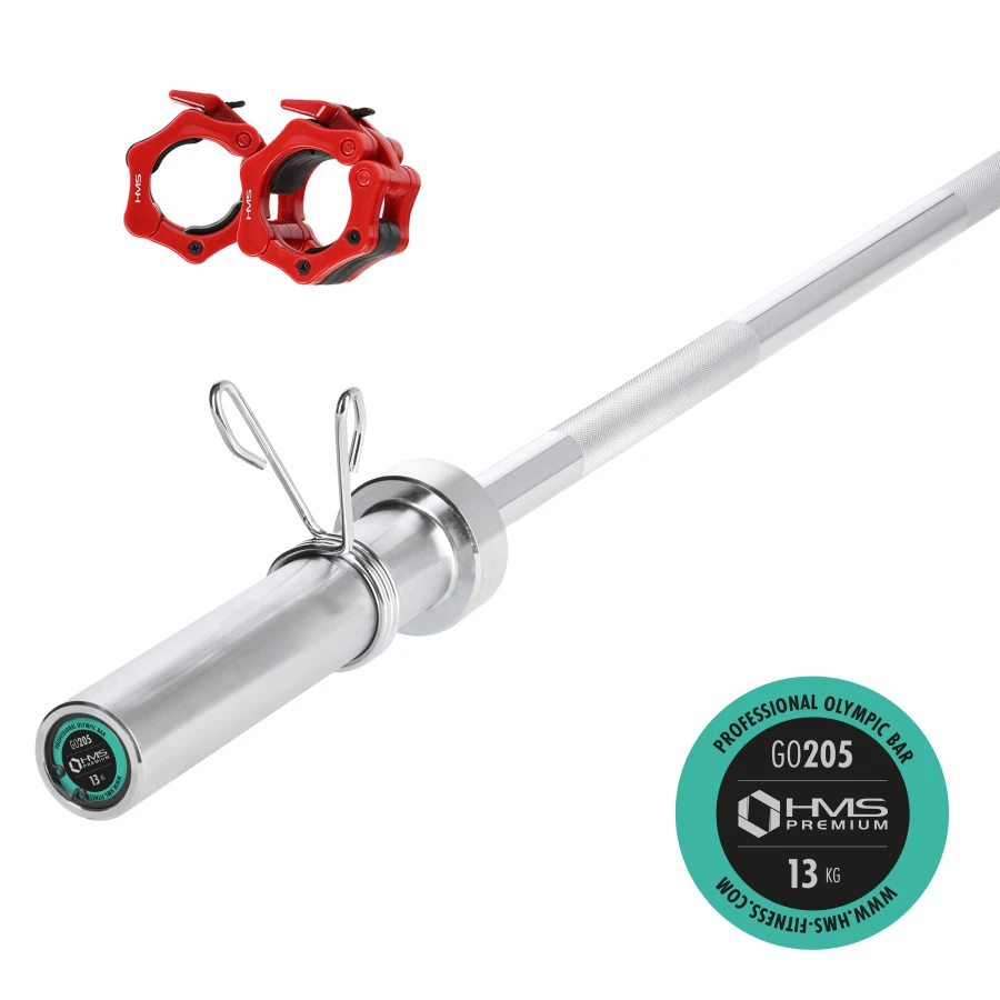 HMS Premium Olympische Halterstang met Lock Jaw Collars en Veerclipsluiting - 50 mm - 150 cm - Hoofdafbeelding