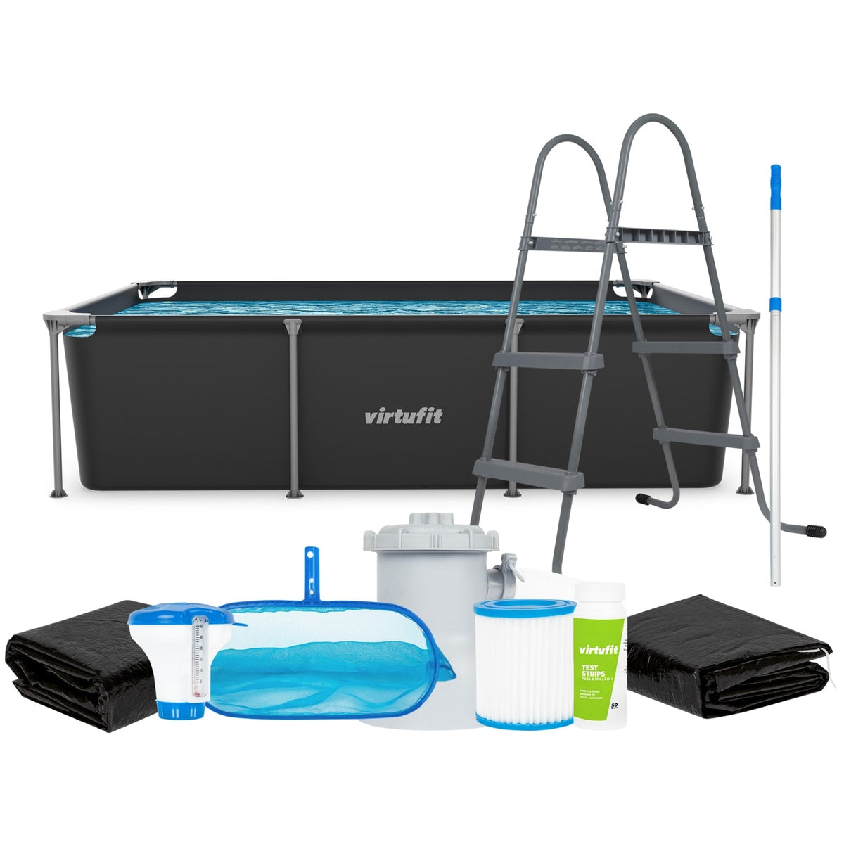 VirtuFit Rechthoekig Zwembad - 260 x 180 x 66 cm - Antraciet - Compleet Pakket - Hoofdafbeelding