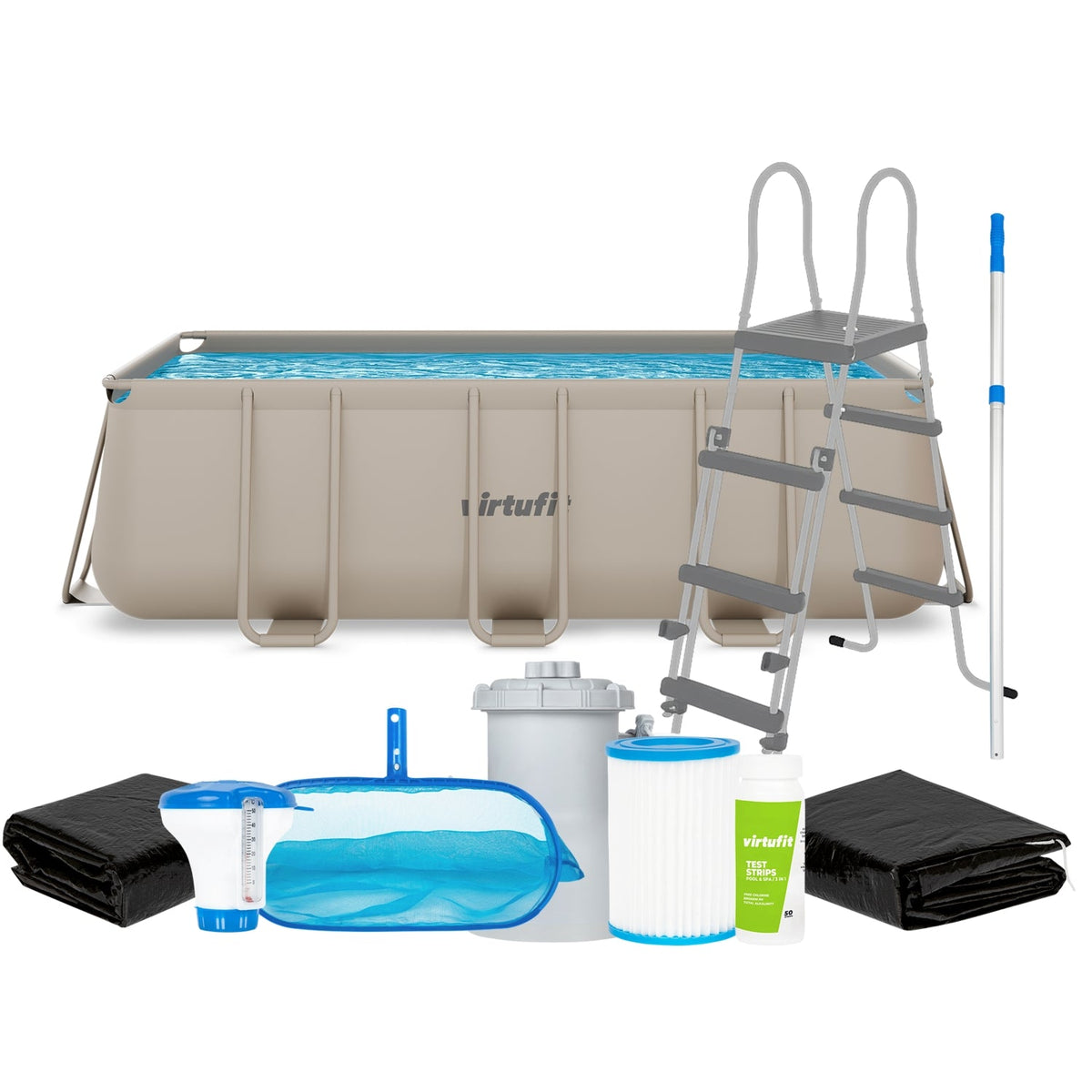 VirtuFit Rechthoekig Zwembad 400 x 200 x 122 cm - Beige - Compleet Pakket - Hoofdafbeelding