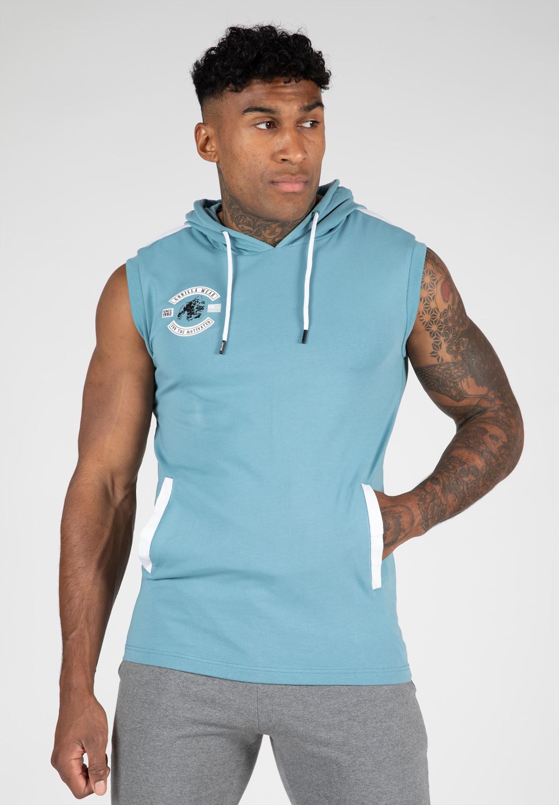Gorilla Wear Oswego Mouwloze Hoodie - Blauw - Hoofdafbeelding