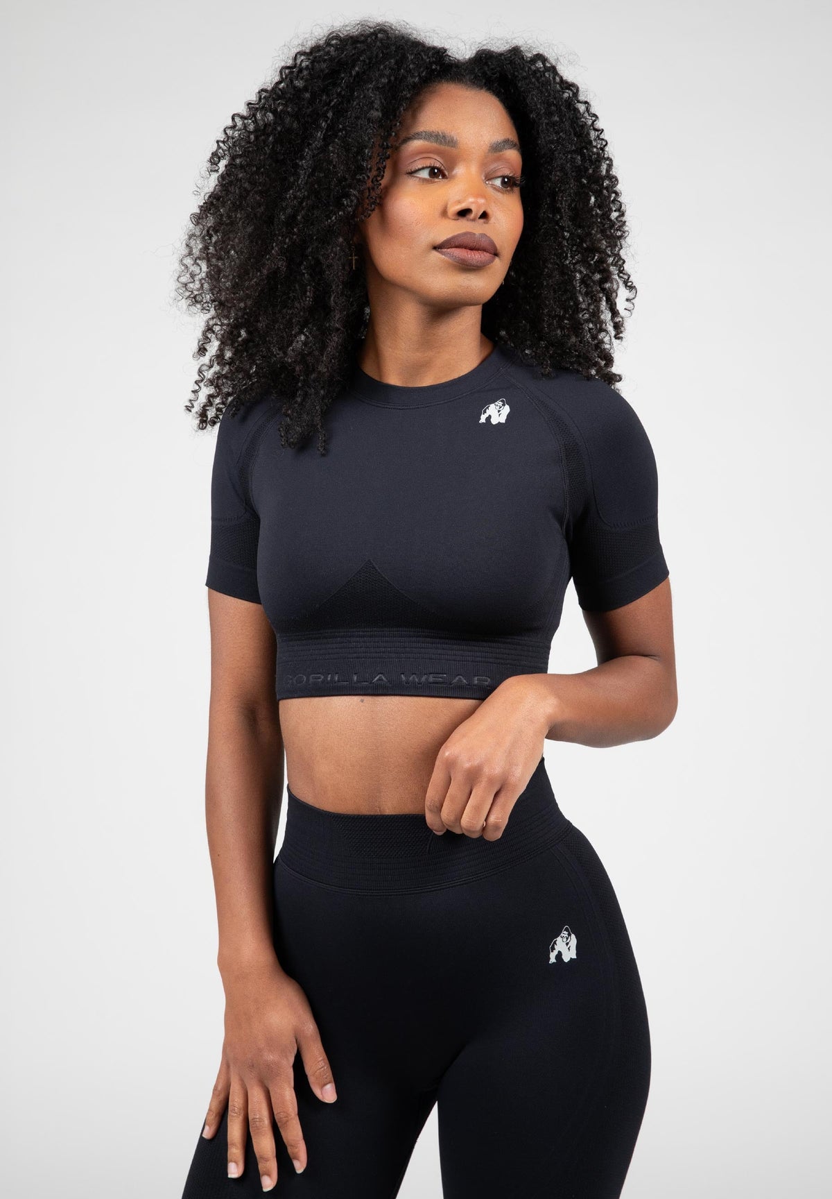 Gorilla Wear Whitney Seamless Crop Top - Zwart - Hoofdafbeelding
