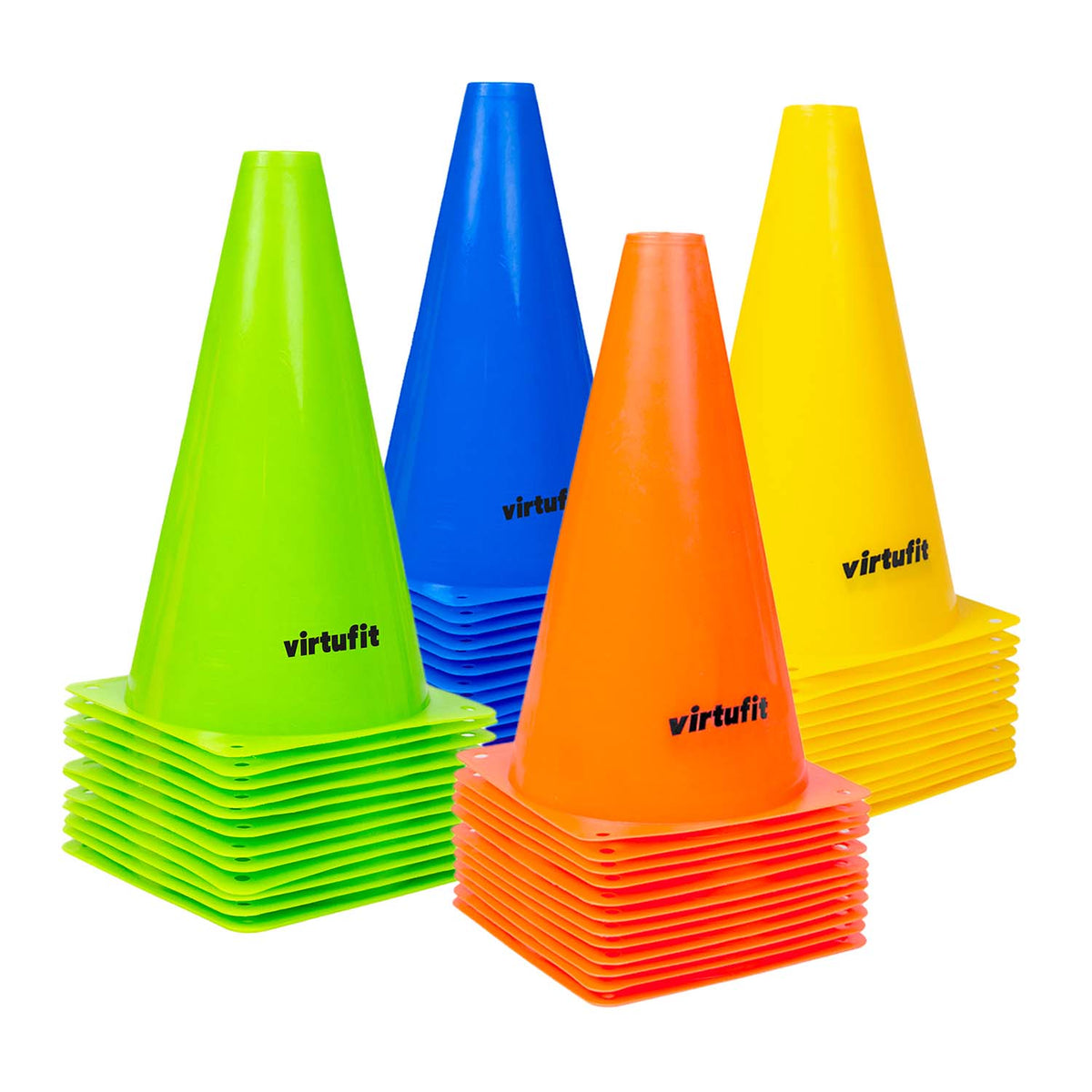 VirtuFit Complete Pionnen Set - 23 cm - 48 Stuks - Groen / Oranje / Geel / Blauw - Productafbeelding