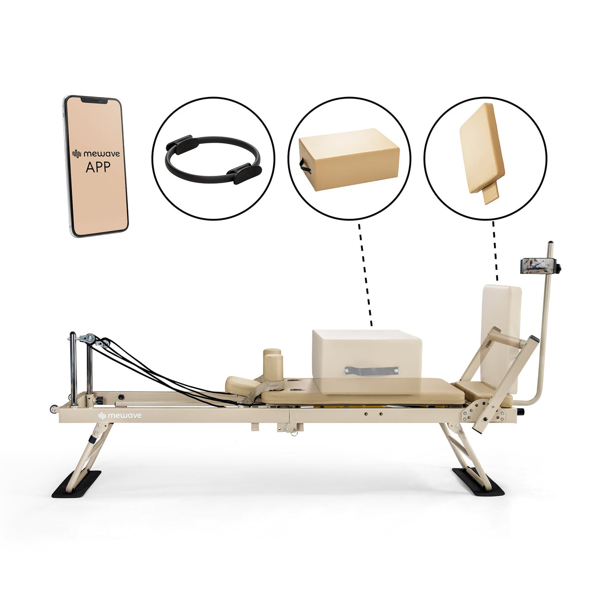 Mewave Pilates Reformer Pro Complete Set - Beige - Hoofdafbeelding