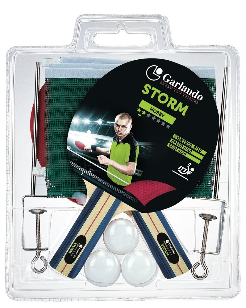 Garlando Storm Plus Tafeltennis Set - 2 Bats en 3 Pingpongballen - Net en Palen - Productafbeelding
