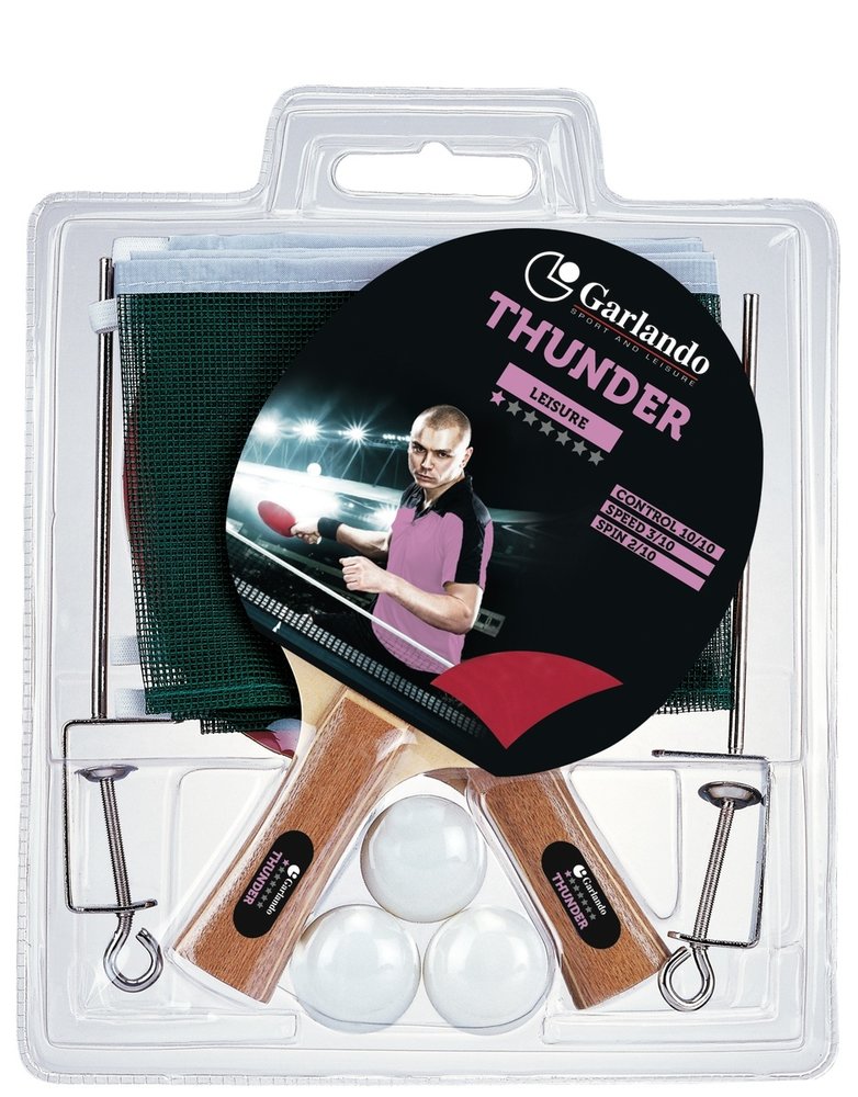 Garlando Thunder Plus Tafeltennis Set - 2 Bats en 3 Pingpongballen - Net en Palen - Productafbeelding