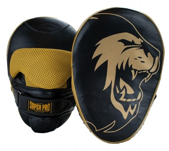Super Pro Combat Gear Curved Lederen Handpads - Zwart / Goud - Hoofdafbeelding