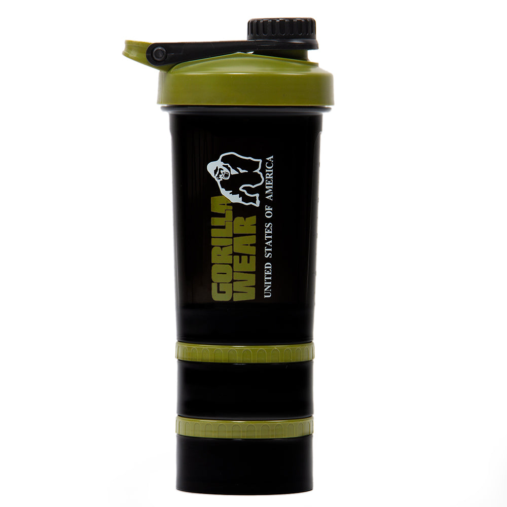 Gorilla Wear Shake Beker 2 GO - 500 ml + 2 x 130 ml - Zwart/Legergroen - Hoofdafbeelding