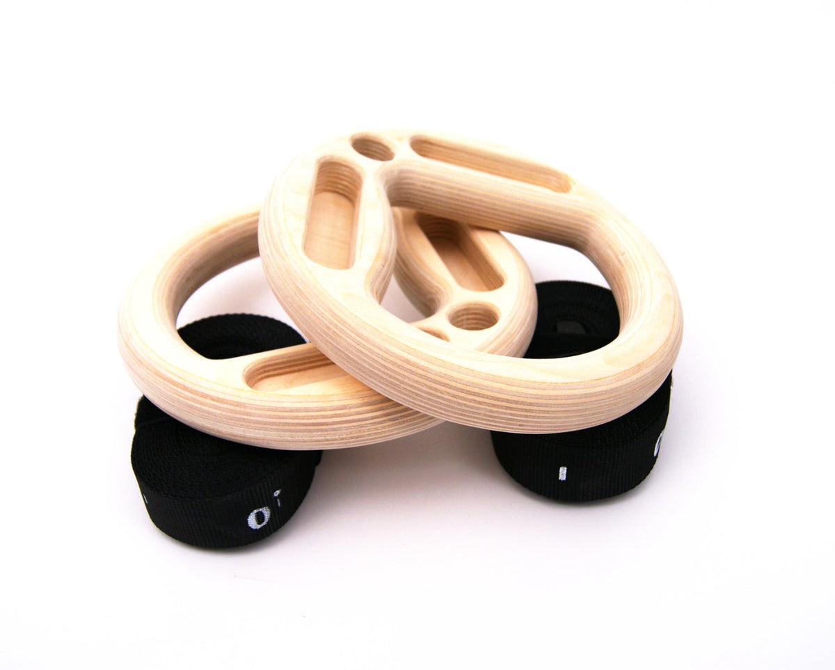 Muscle Power Suspension Trainer - Multigrip Ringen set - Hout - Hoofdafbeelding