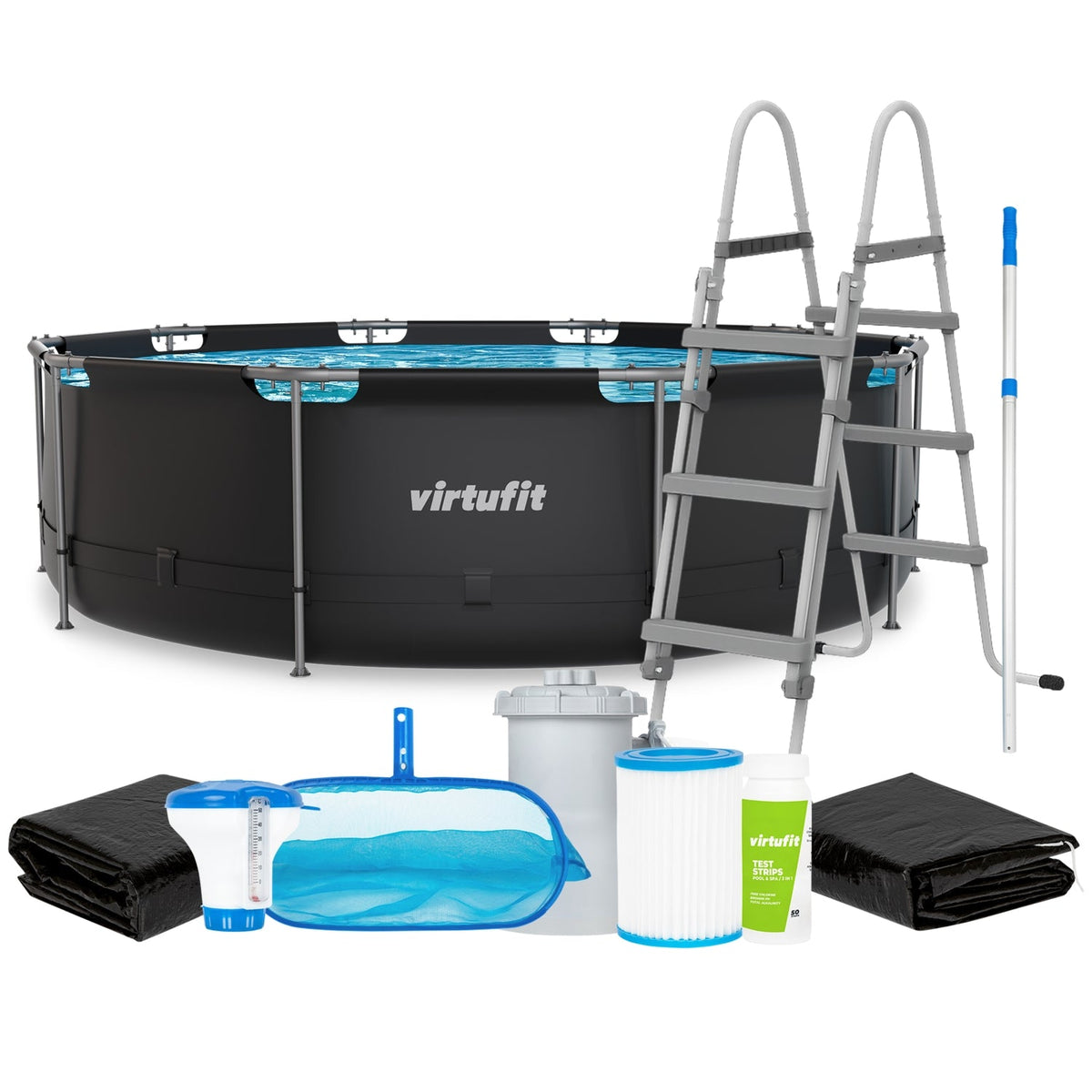 VirtuFit Zwembad Rond Ø366 x 100 cm - Antraciet - Compleet Pakket - Hoofdafbeelding