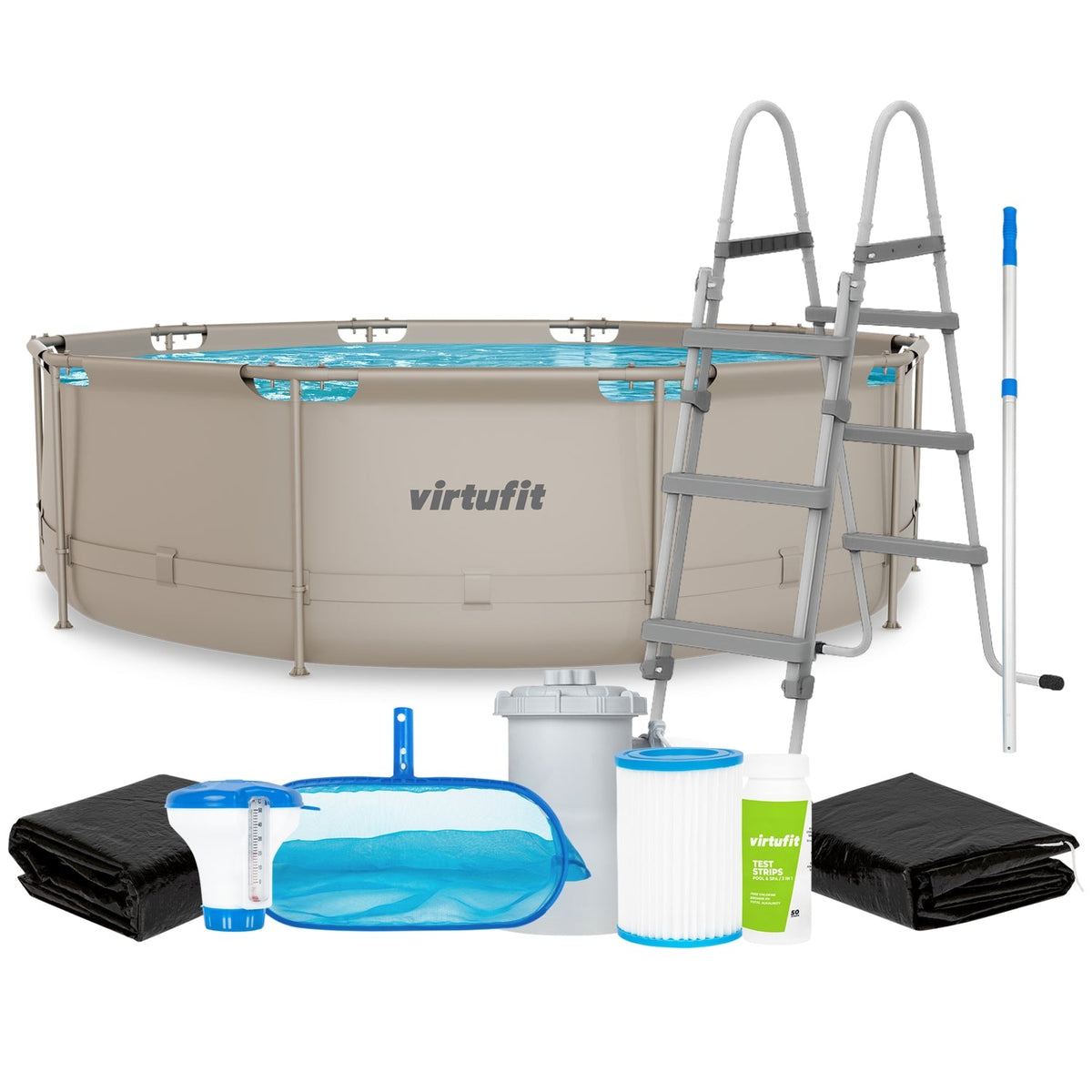 VirtuFit Zwembad Rond Ø366 x 100 cm - Beige - Compleet Pakket - Hoofdafbeelding