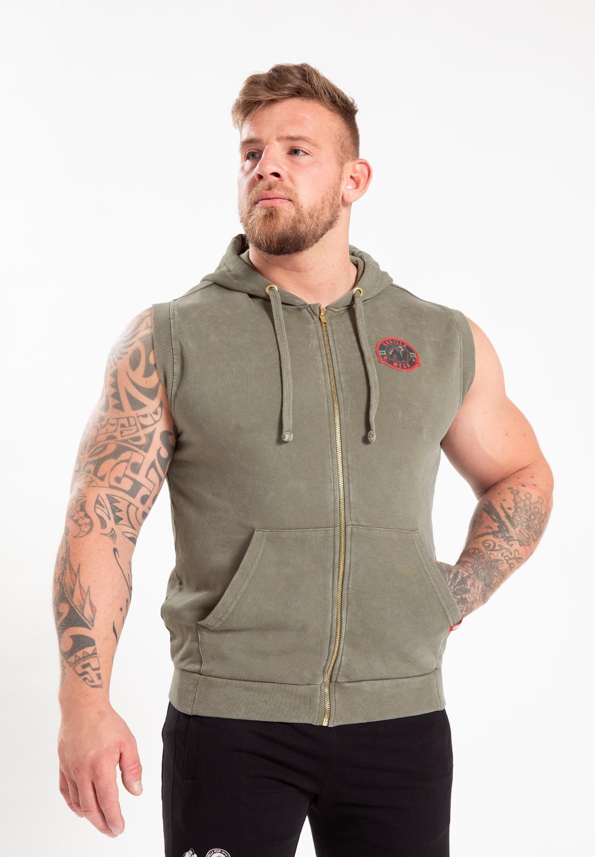 Gorilla Wear Silverdale Mouwloos Vest met Capuchon - Legergroen - Hoofdafbeelding