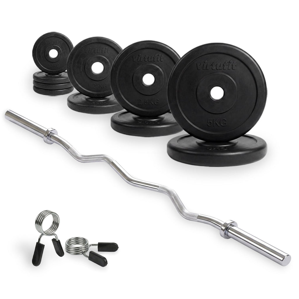 VirtuFit Rubberen Halterset - EZ Curlstang - Veerclip - 30 mm - 25 kg - Hoofdafbeelding