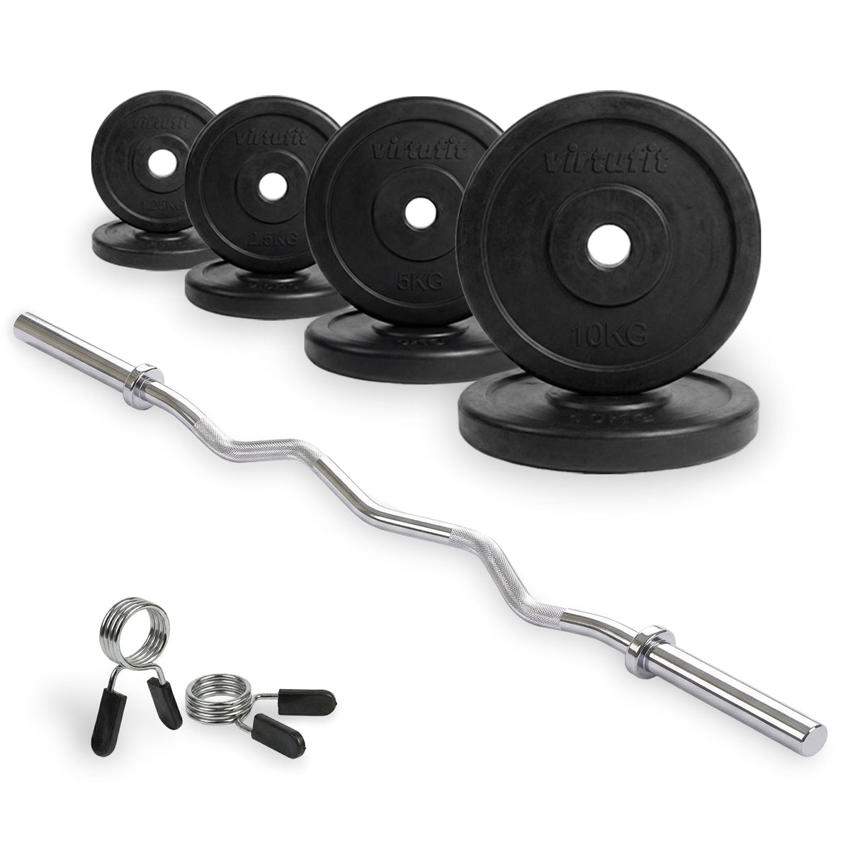 VirtuFit Rubberen Halterset - EZ Curlstang - Veerclip - 30 mm - 43 kg - Hoofdafbeelding