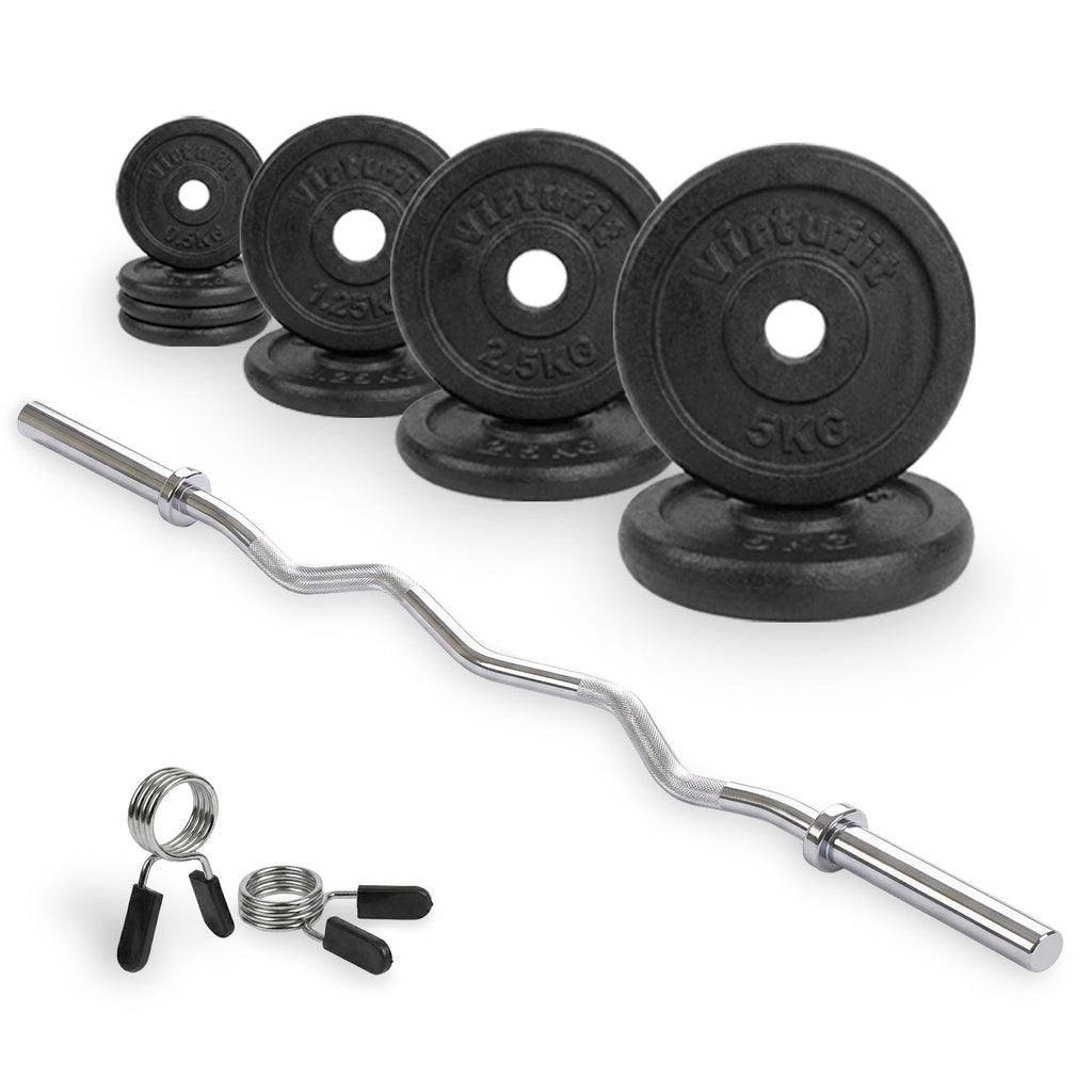 VirtuFit Gietijzeren Halterset - EZ Curlstang - Veerclip - 30 mm - 25 kg - Hoofdafbeelding