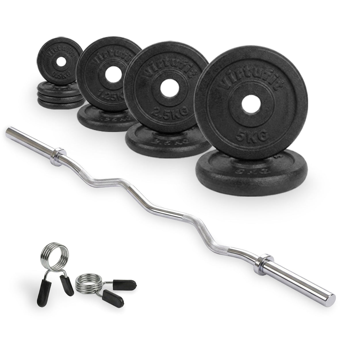 VirtuFit Gietijzeren Halterset - EZ Curlstang - Veerclip - 30 mm - 25 kg - Hoofdafbeelding