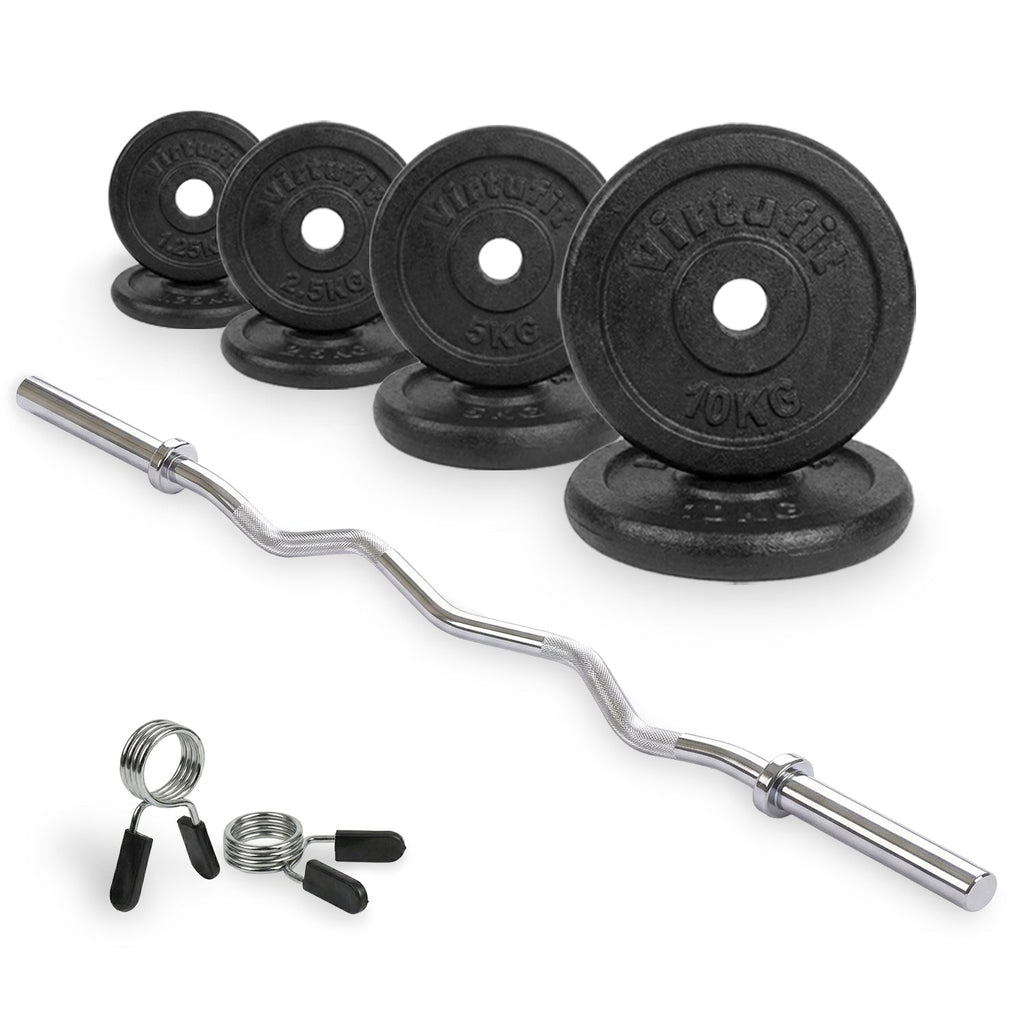 VirtuFit Gietijzeren Halterset - EZ Curlstang - Veerclip - 30 mm - 43 kg - Hoofdafbeelding
