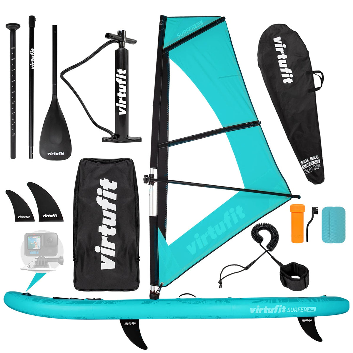 Virtufit Supboard Surfer 305 - Turquoise - Inclusief Windzeil en accessoires - Hoofdafbeelding