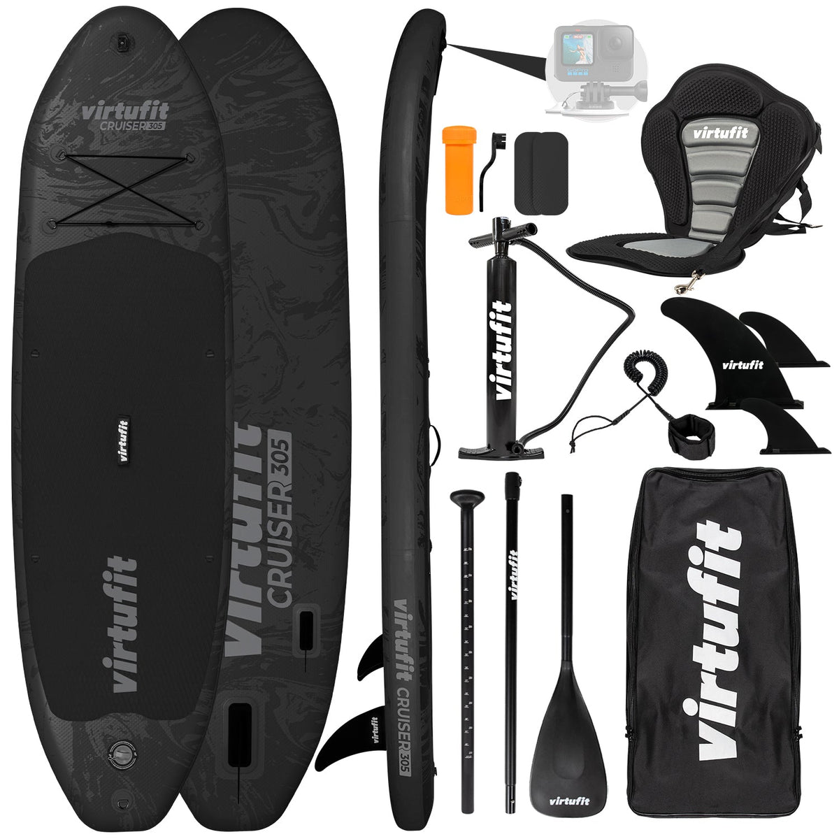 VirtuFit Supboard Cruiser 305 - Zwart - Met Kajak zitje, accessoires en draagtas - Hoofdafbeelding