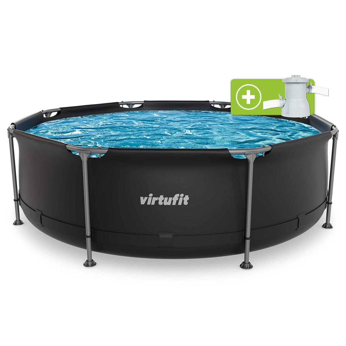VirtuFit Rond Zwembad - Ø244 x 76 cm - Antraciet - Inclusief Filterpomp - Hoofdafbeelding