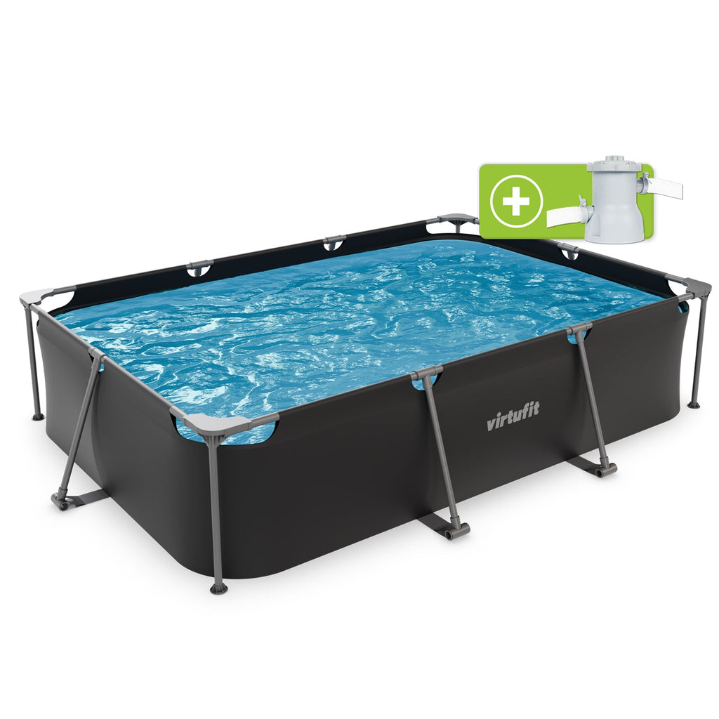 VirtuFit Rechthoekig Zwembad - 300 x 210 x 66 cm - Antraciet - Inclusief Filterpomp - Hoofdafbeelding