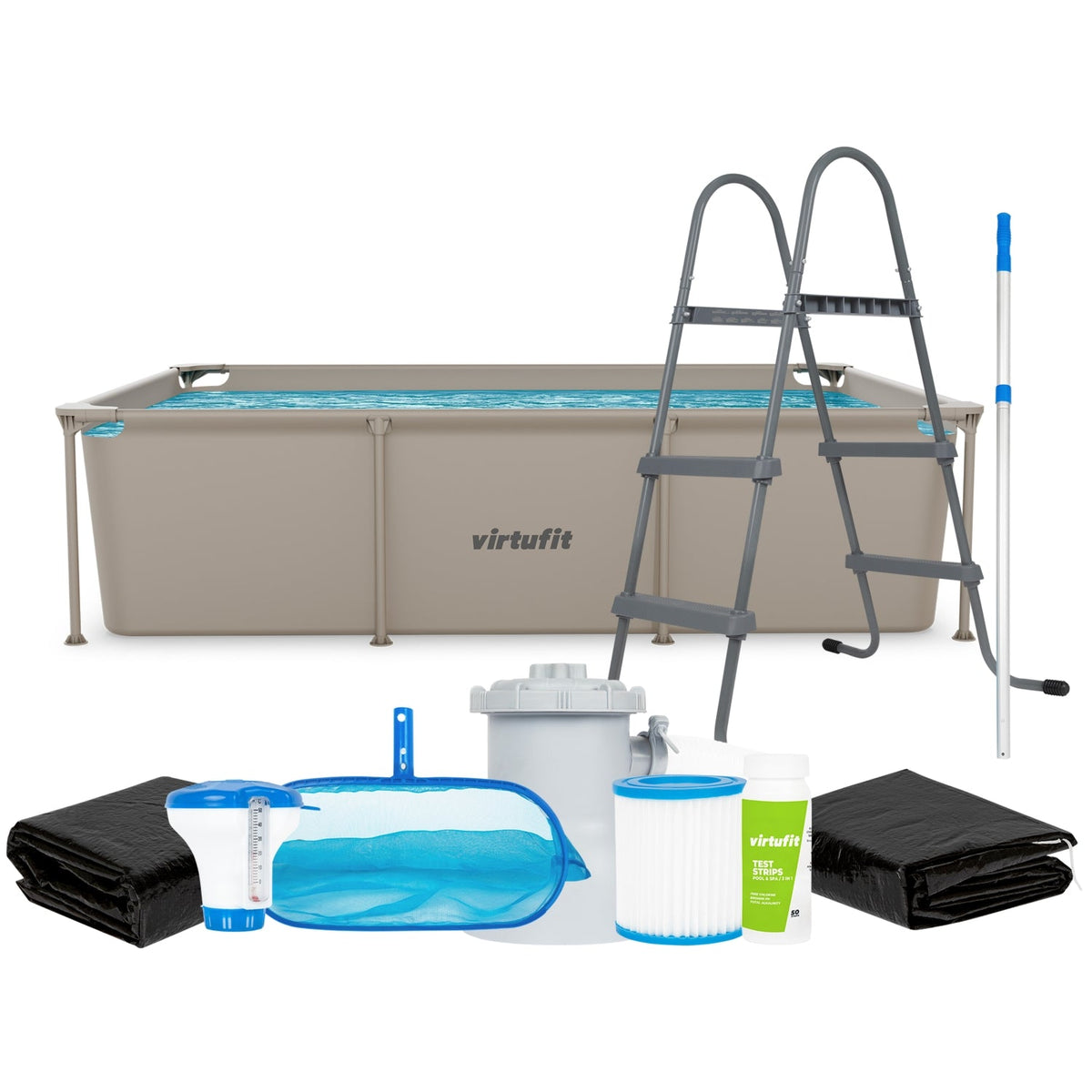 VirtuFit Rechthoekig Zwembad - 260 x 180 x 66 cm - Beige - Compleet Pakket - Hoofdafbeelding