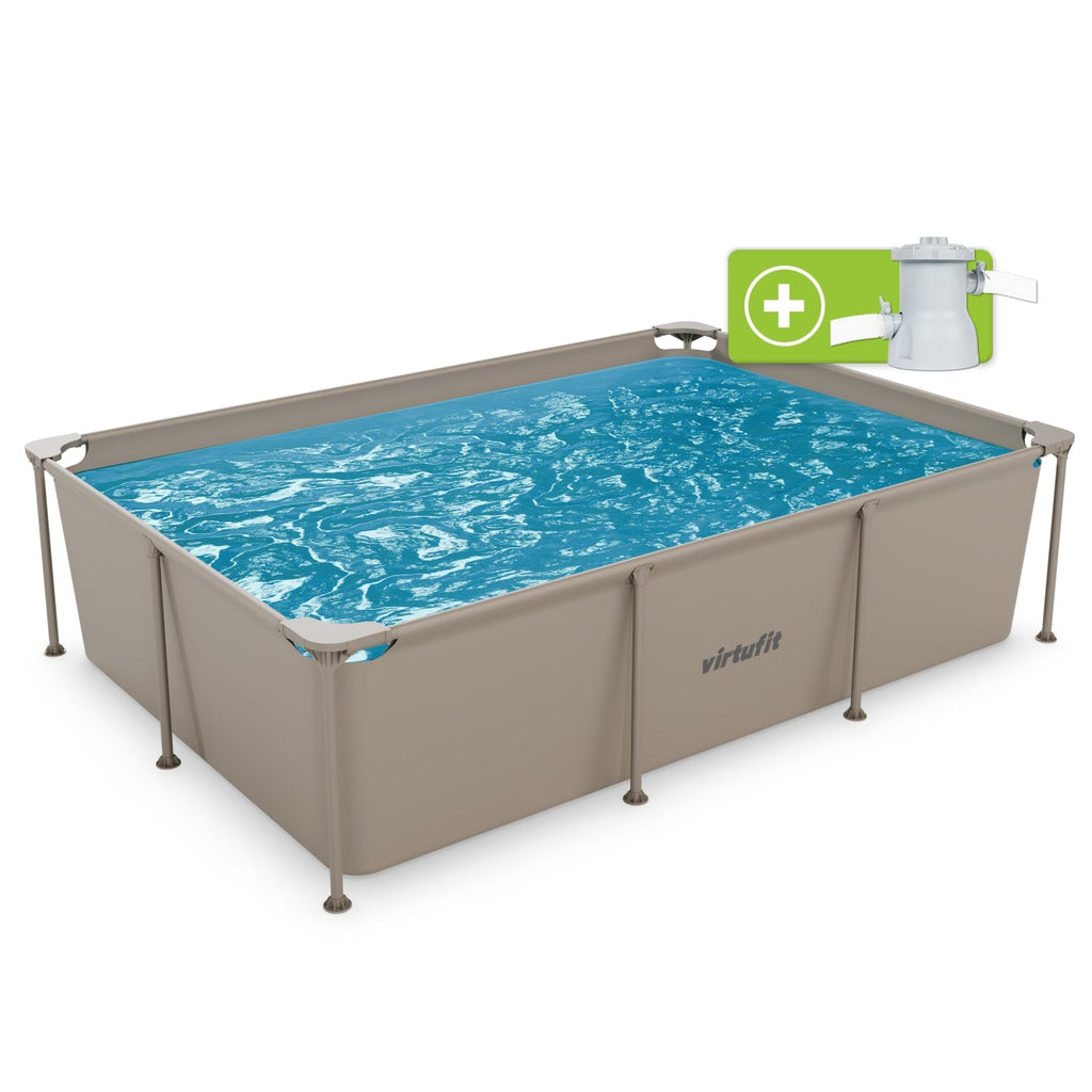 VirtuFit Rechthoekig Zwembad - 260 x 180 x 66 cm - Beige - Inclusief Filterpomp - Hoofdafbeelding