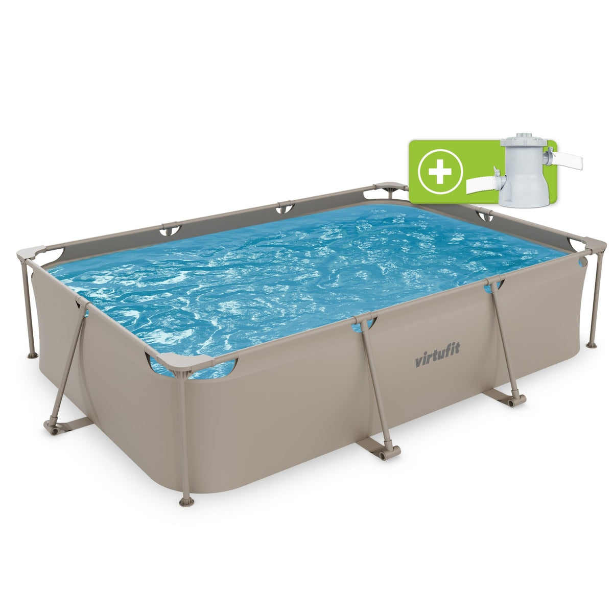 VirtuFit Rechthoekig Zwembad - 300 x 210 x 66 cm - Beige - Inclusief Filterpomp - Hoofdafbeelding