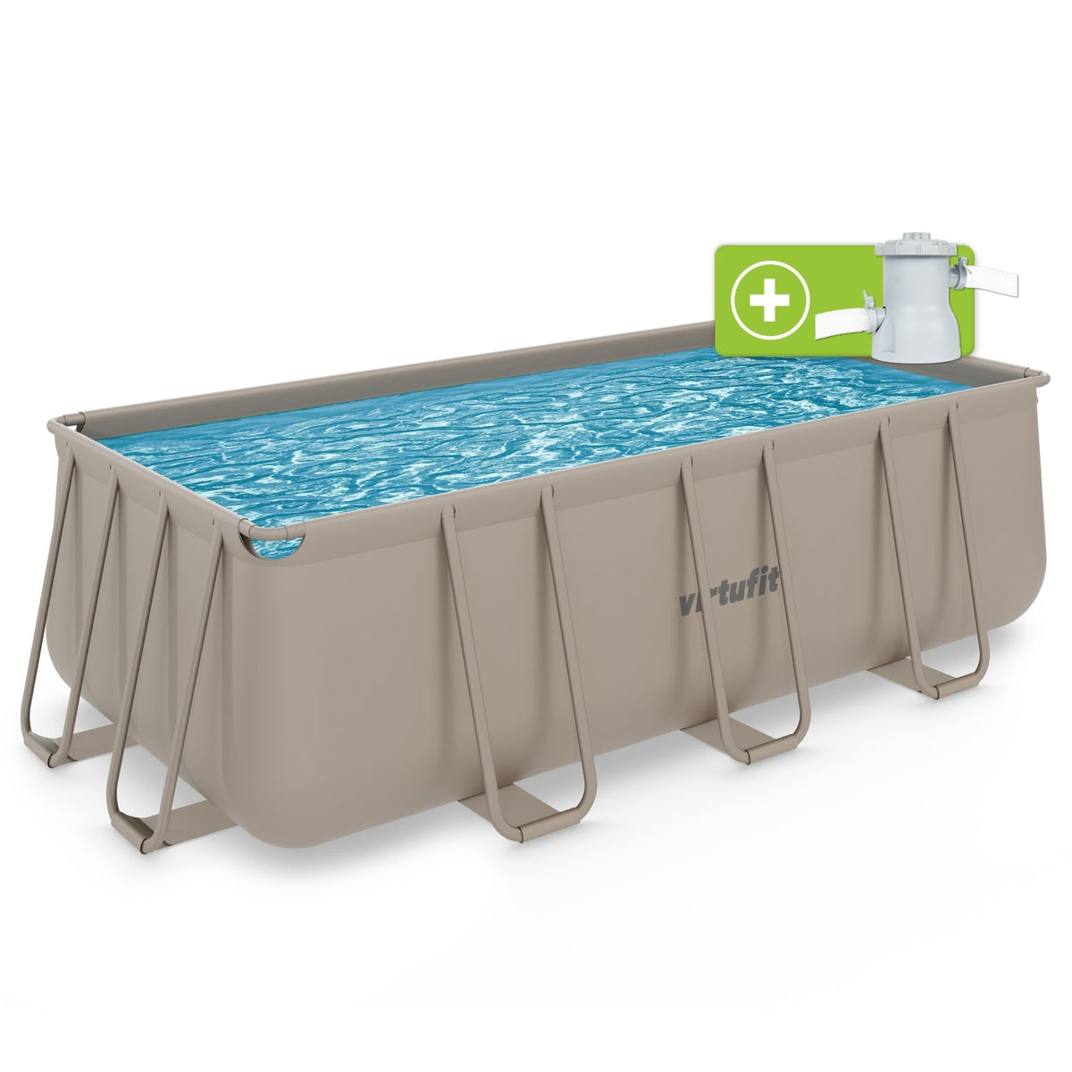VirtuFit Rechthoekig Zwembad 400 x 200 x 122 cm - Beige - Inclusief Filterpomp - Hoofdafbeelding