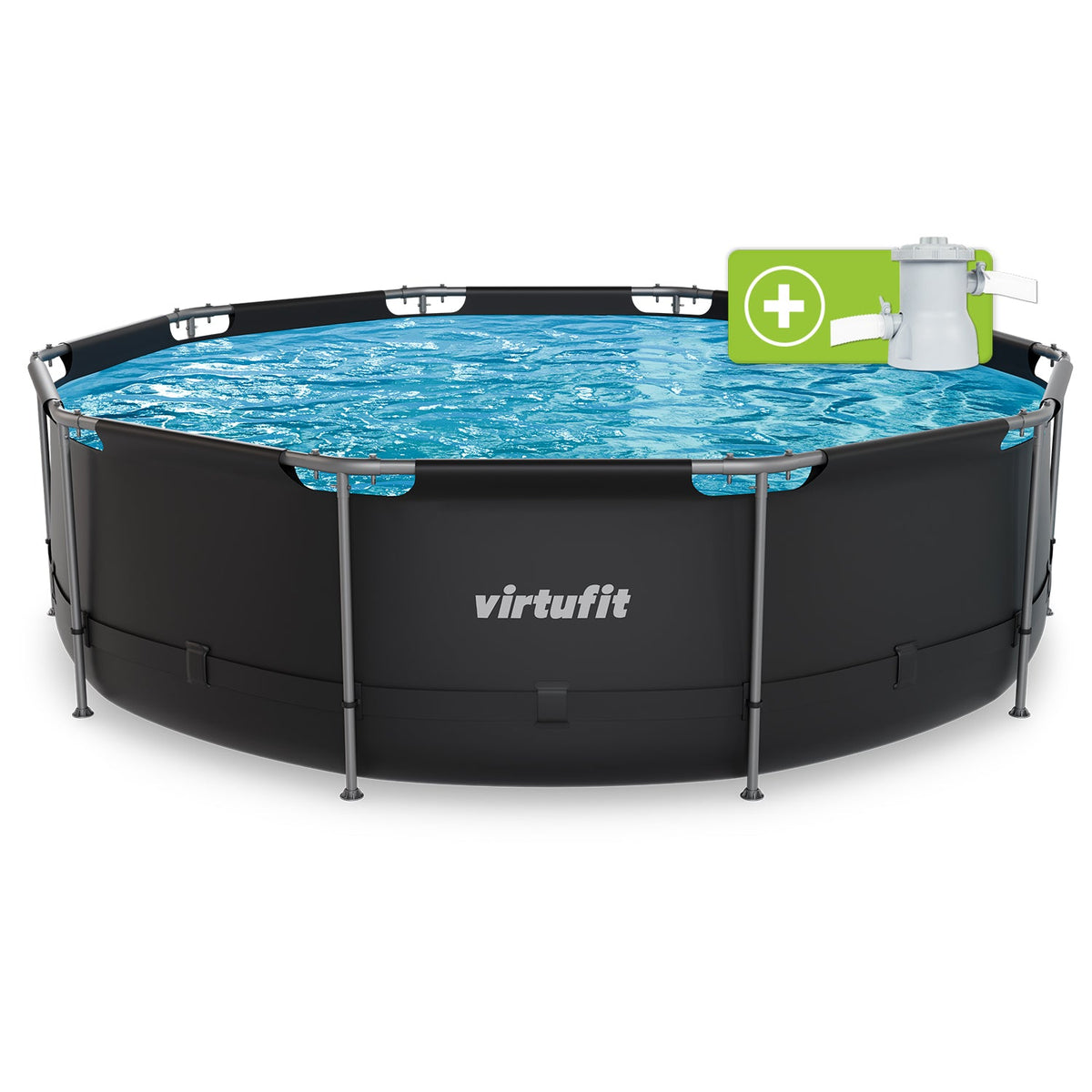 VirtuFit Rond Zwembad - Ø366 x 100 cm - Antraciet - Inclusief Filterpomp - Hoofdafbeelding