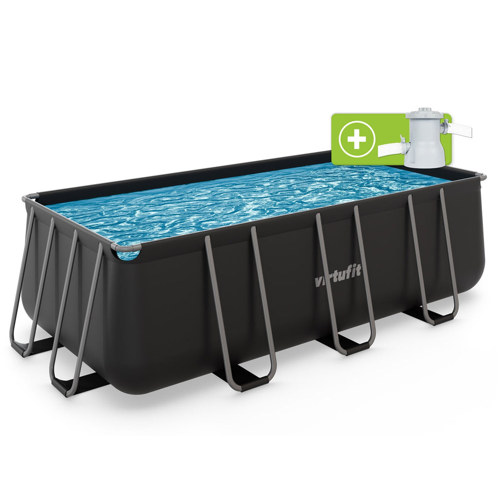 VirtuFit Rechthoekig Zwembad 400 x 200 x 122 cm - Antraciet - Inclusief Filterpomp - Hoofdafbeelding
